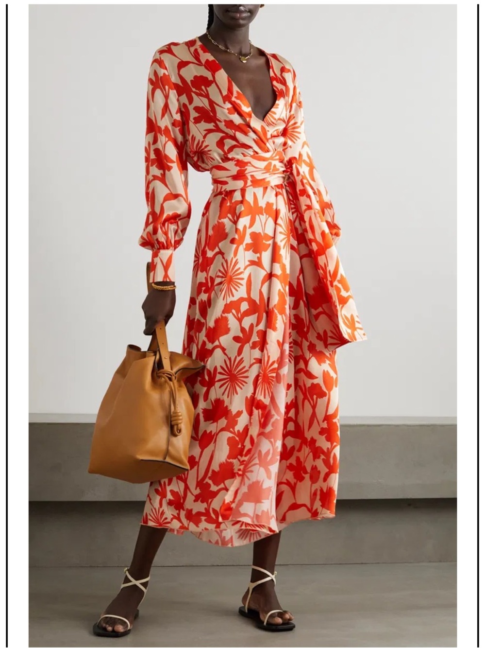 EYWASOULS MALIBU REINA 100% SILK WRAP DRESS IN “ORANGE BLOSSOM” PRINT